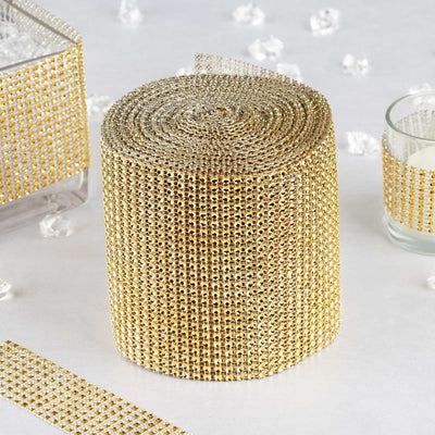 Shiny Gold Diamond Rhinestone Ribbon Wrap Roll, DIY Craft Decor 5"x10 Yards