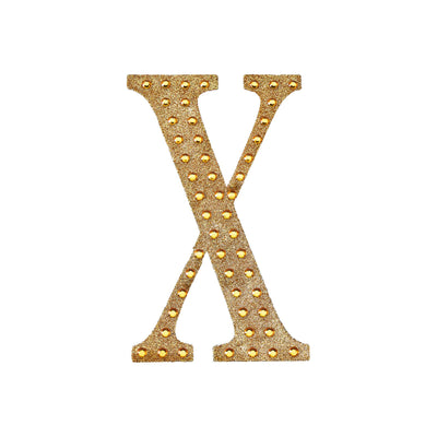 Decorative Rhinestone Alphabet "X" Letter Stickers 4", Gold Glitter Adhesive Craft Letters - DIY Sparkle Embellishments