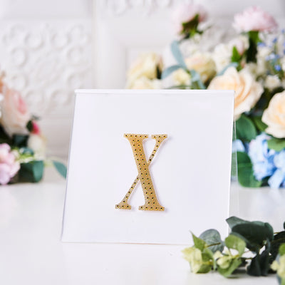 Decorative Rhinestone Alphabet "X" Letter Stickers 4", Gold Glitter Adhesive Craft Letters - DIY Sparkle Embellishments
