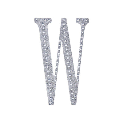 Decorative Rhinestone Alphabet "W" Letter Stickers 6", Silver Glitter Adhesive Craft Letters - DIY Sparkle Embellishments