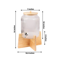 1 Gallon Clear Ribbed Glass Beverage Dispenser with Wooden Stand and Lid