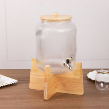 1 Gallon Clear Ribbed Glass Beverage Dispenser with Wooden Stand and Lid