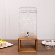 2 Gallon Clear Hammered Glass Beverage Dispenser with Wooden Stand