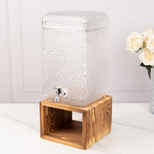 2 Gallon Clear Hammered Glass Beverage Dispenser with Wooden Stand