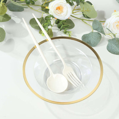 20-Pack Clear Plastic Salad Soup Bowls 12oz, Gold Rim Round Design - Disposable Dessert Serving Bowls