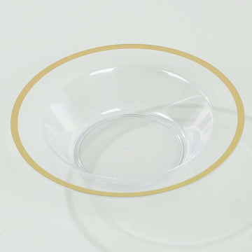 Elegant Clear Plastic Salad Soup Bowls with Gold Rim