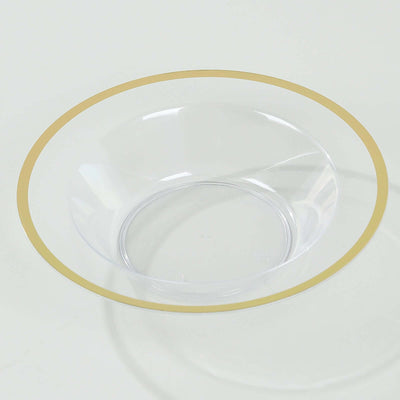 20-Pack Clear Plastic Salad Soup Bowls 12oz, Gold Rim Round Design - Disposable Dessert Serving Bowls