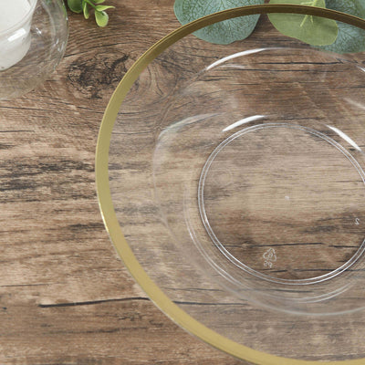 20-Pack Clear Plastic Salad Soup Bowls 12oz, Gold Rim Round Design - Disposable Dessert Serving Bowls
