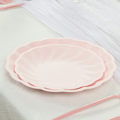 20 Pack Compostable Dessert Plates – 7" Blush Swirl Scalloped Pastel Color Salad Plates, Biodegradable Bamboo Tableware