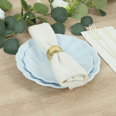 20 Pack Compostable Dessert Plates – 7" Light Blue Swirl Scalloped Pastel Color Salad Plates, Biodegradable Bamboo Tableware