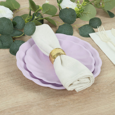 20 Pack Compostable Dessert Plates – 7" Lavender Lilac Swirl Scalloped Pastel Color Salad Plates, Biodegradable Bamboo Tableware