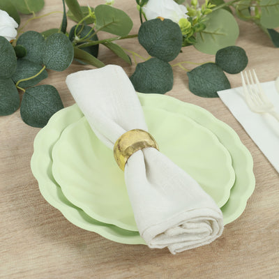 20 Pack Compostable Dessert Plates – 7" Sage Green Swirl Scalloped Pastel Color Salad Plates, Biodegradable Bamboo Tableware