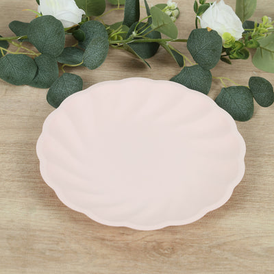 20 Pack Compostable Dinner Plates – 9" Blush Swirl Scalloped Pastel Color Party Plates, Biodegradable Bamboo Tableware