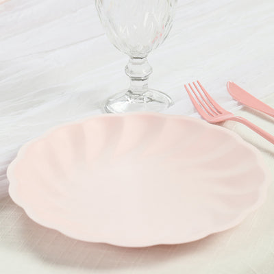20 Pack Compostable Dinner Plates – 9" Blush Swirl Scalloped Pastel Color Party Plates, Biodegradable Bamboo Tableware