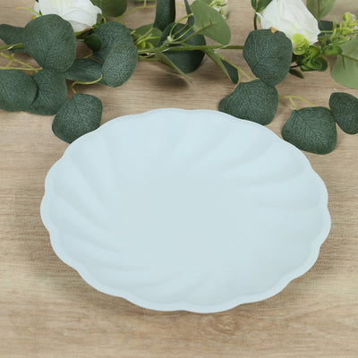 20 Pack Compostable Dinner Plates – 9" Light Blue Swirl Scalloped Pastel Color Party Plates, Biodegradable Bamboo Tableware