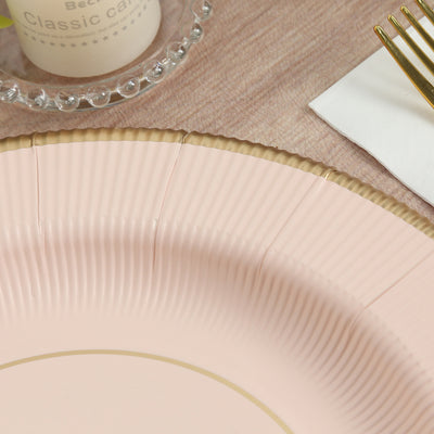 25-Pack Disposable Round Charger Plates 13" Blush Sunray Design with Gold Rim - 350GSM Heavy Duty Paper Placemats