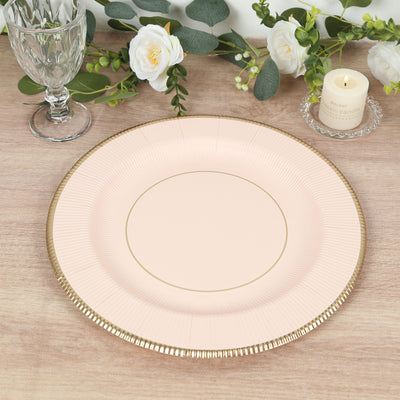 25-Pack Disposable Round Charger Plates 13" Blush Sunray Design with Gold Rim - 350GSM Heavy Duty Paper Placemats