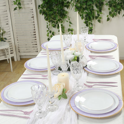 25-Pack Disposable Round Charger Plates 13" Lavender Lilac Sunray Design with Gold Rim - 350GSM Heavy Duty Paper Placemats