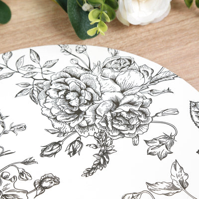 10-Pack Disposable Table Placemats in French Toile Print 13" in Matte White/Black - Classy Cardboard Placemats for Dinner Parties & Banquets