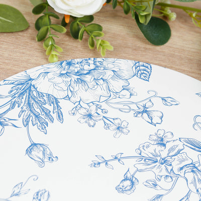 10-Pack Disposable Table Placemats in French Toile Print 13" in Matte White/Blue - Classy Cardboard Placemats for Dinner Parties & Banquets