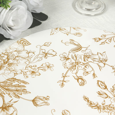 6-Pack Disposable Table Placemats in French Toile Print 13" in White/Gold - Classy Cardboard Placemats for Dinner Parties & Banquets