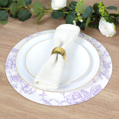 10-Pack Disposable Table Placemats in French Toile Print 13" in White/Matte Lavender - Classy Cardboard Placemats for Dinner Parties & Banquets