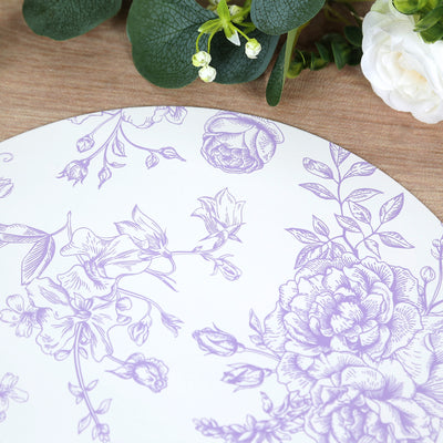 10-Pack Disposable Table Placemats in French Toile Print 13" in White/Matte Lavender - Classy Cardboard Placemats for Dinner Parties & Banquets
