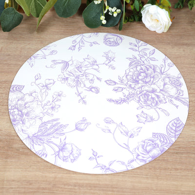 10-Pack Disposable Table Placemats in French Toile Print 13" in White/Matte Lavender - Classy Cardboard Placemats for Dinner Parties & Banquets