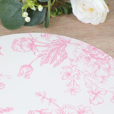 10-Pack Disposable Table Placemats in French Toile Print 13" in White/Matte Pink - Classy Cardboard Placemats for Dinner Parties & Banquets