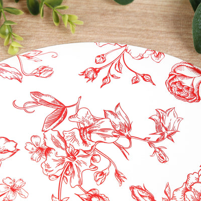 10-Pack Disposable Table Placemats in French Toile Print 13" in Matte White/Red - Classy Cardboard Placemats for Dinner Parties & Banquets