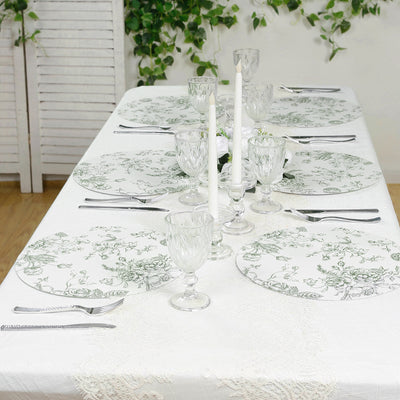 10-Pack Disposable Table Placemats in French Toile Print 13" in  Matte White/Sage Green - Classy Cardboard Placemats for Dinner Parties & Banquets