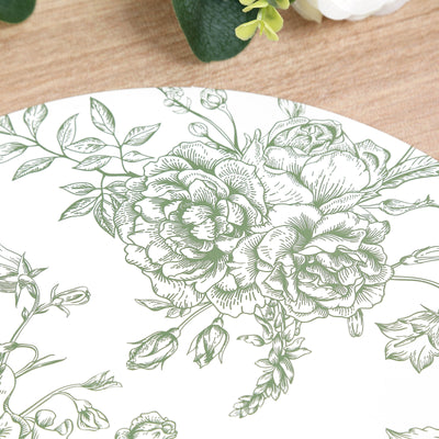 10-Pack Disposable Table Placemats in French Toile Print 13" in  Matte White/Sage Green - Classy Cardboard Placemats for Dinner Parties & Banquets