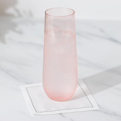 12 Pack Plastic Champagne Flutes in Transparent Blush, Reusable Lightweight Champagne Glass 9oz