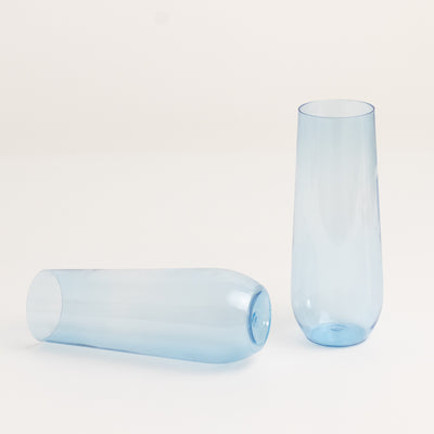12 Pack Plastic Champagne Flutes in Transparent Blue, Reusable Lightweight Champagne Glass 9oz
