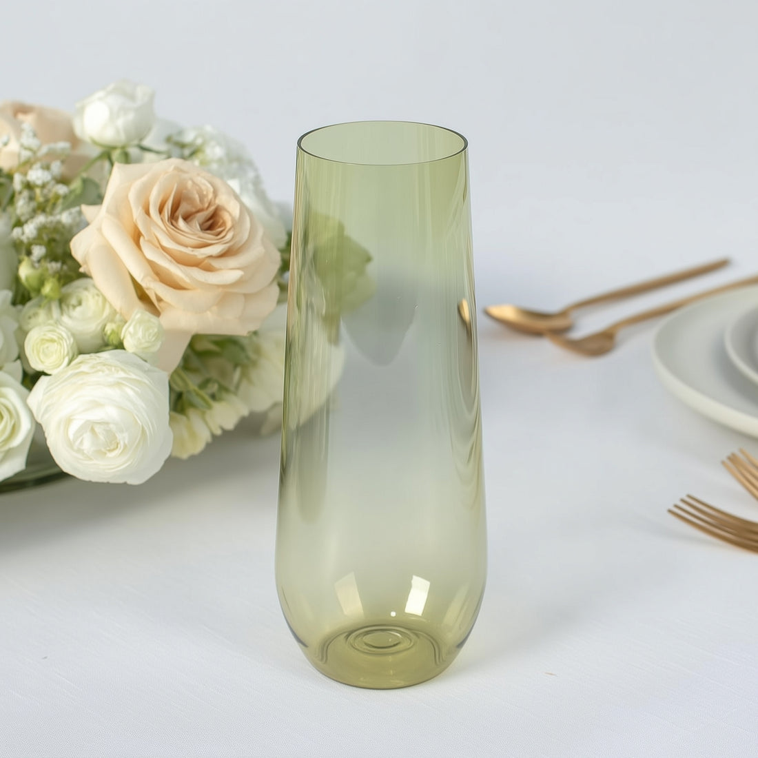 12 Pack Plastic Champagne Flutes in Transparent Dusty Sage Green