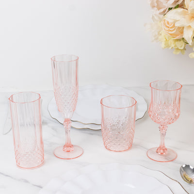 6-Pack Plastic Champagne Glasses 8oz, Crystal Cut Style Transparent Blush - Shatterproof Wedding Toast Flutes