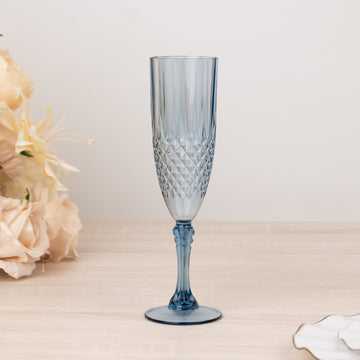 <h3 style="margin-left:0px;"><strong>&nbsp;Dusty Blue Crystal Cut Plastic Champagne Glasses</strong> <strong>for Wedding Toasts</strong>