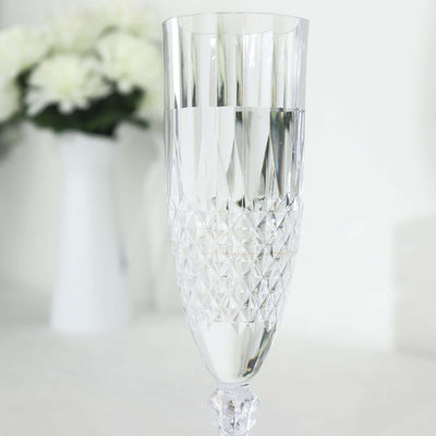6-Pack Transparent Plastic Champagne Glasses 8oz, Crystal Cut Style Clear - Shatterproof Wedding Toast Flutes
