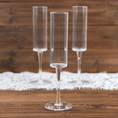 6-Pack Clear Plastic Champagne Flute Glasses 6oz, Cylindrical Shape with Long Stems - Reusable Wine Mimosa Goblets 9.5" Tall