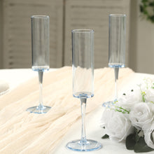 6 Pack Transparent Dusty Blue Sleek Reusable Plastic Champagne Flute Glasses