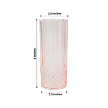 6 Pack Transparent Blush Crystal Cut Reusable Plastic Highball Drink Glasses