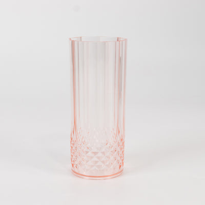 6-Pack Plastic Highball Drink Glasses 14oz, Crystal Cut Style Transparent Blush - Shatterproof Tall Cocktail Tumblers
