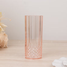 6 Pack Transparent Blush Crystal Cut Reusable Plastic Highball Drink Glasses, Shatterproof Tall