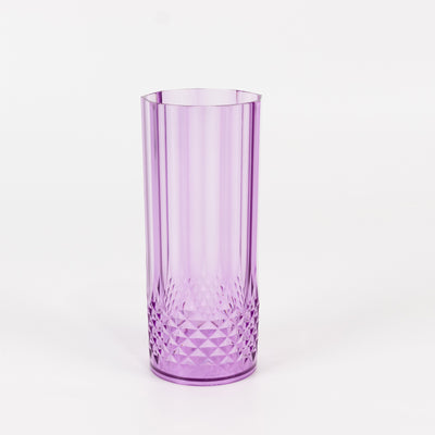 6-Pack Transparent Plastic Highball Drink Glasses 14oz, Crystal Cut Style Purple - Shatterproof Tall Cocktail Tumblers