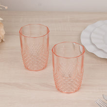 6 Pack Transparent Blush Reusable Plastic All-Purpose Cups in Crystal Cut Style, Shatterproof Short