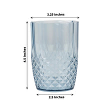 6 Pack Dusty Blue Reusable Plastic All-Purpose Cups in Crystal Cut Style, Shatterproof Short