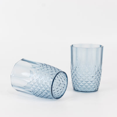 6-Pack Transparent Plastic All-Purpose Cups 16oz, Crystal Cut Style Dusty Blue - Shatterproof Short Tumblers