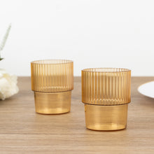 12 Pack Amber Gold Stackable Ribbed Reusable Plastic Tumblers, Shatterproof Short Drinking Glasses