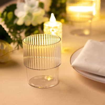 12-Pack Clear Plastic Tumblers 7oz, Stackable Ribbed Pattern - Shatterproof Short Drinking Glasses