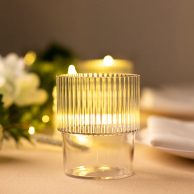 12-Pack Clear Plastic Tumblers 7oz, Stackable Ribbed Pattern - Shatterproof Short Drinking Glasses